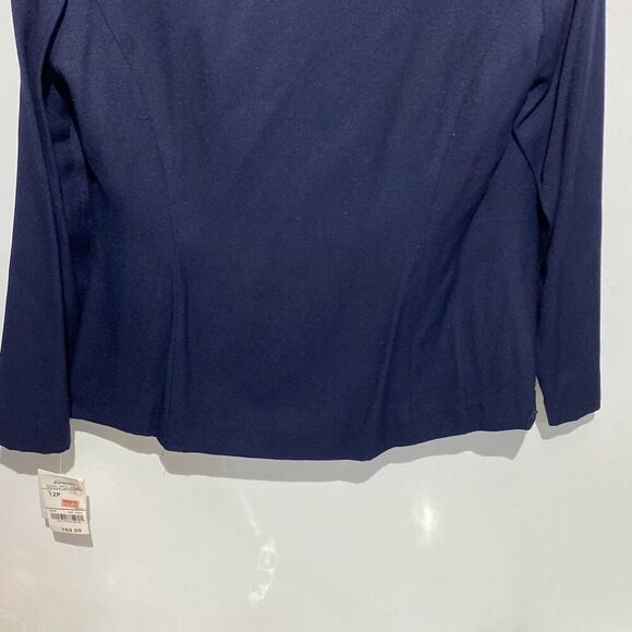 Liz Baker Women's Navy Blue Embroidered Front Blazer Jacket Size 12P NWT - Picture 7 of 9